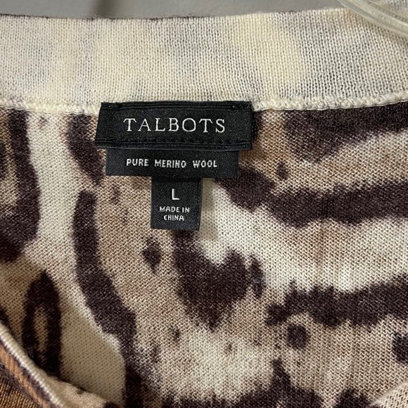 TALBOTS Womens 100% Merino Wool Animal Print 3/4 Sleeves Sweater Top Size L - Picture 3 of 3